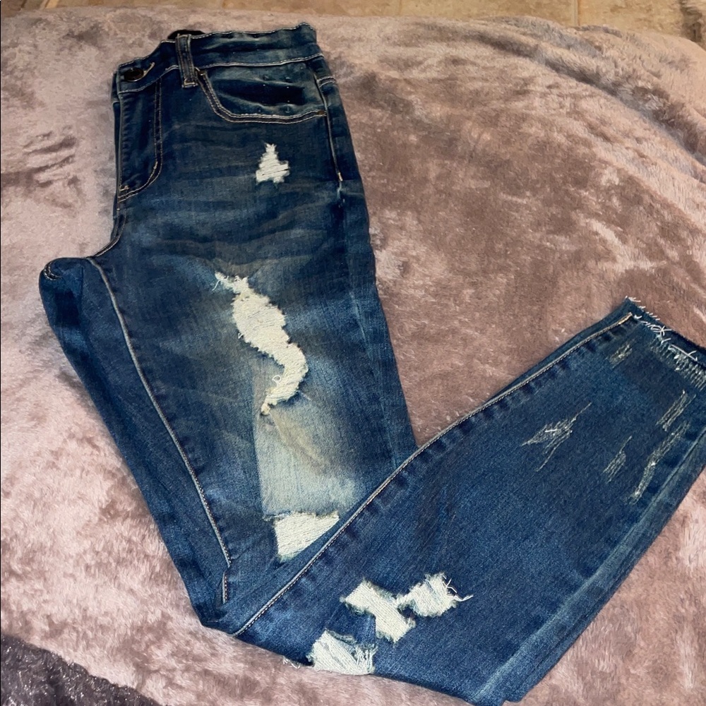 Distressed Dark Blue Women’s Jeans